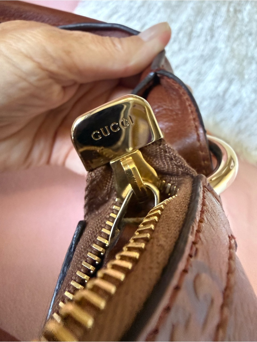 💯Auth! GUCCI Guccisimo Signoria Brown Leather Hobo Shoulder Bag w Gold Hardware - Picture 16 of 16